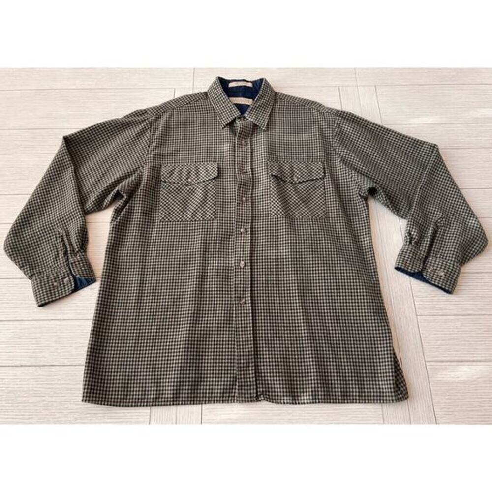 Claybrooke outdoors men’s shirt. Navy‎ & tan plaid. 100% acrylic. Size XL.